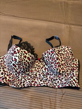 Cacique Leopard-Print Underwire Bra in White, Red & Black